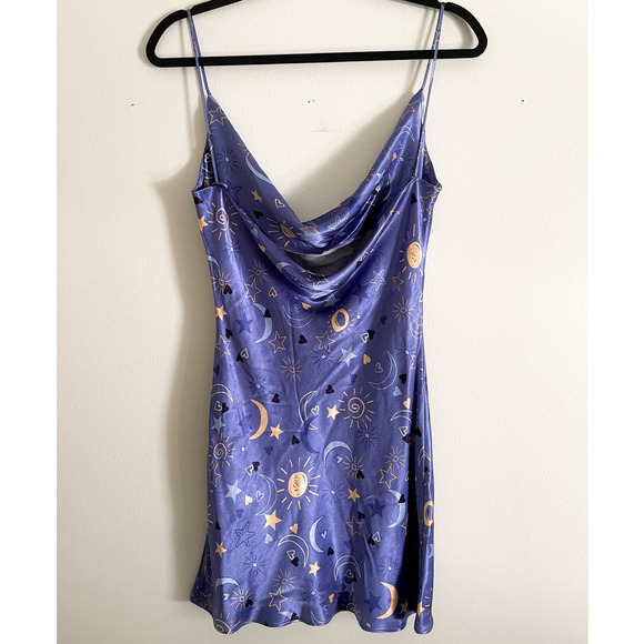 Zara Satin Effect Print Celestial Moon Dress XS New w/o Tags - Picture 2 of 4